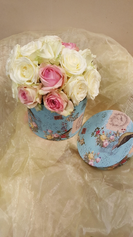 Blue and Pink Hatbox with Butterfly