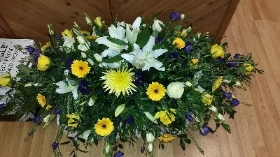 Yellow, Purple and White classic coffin spray